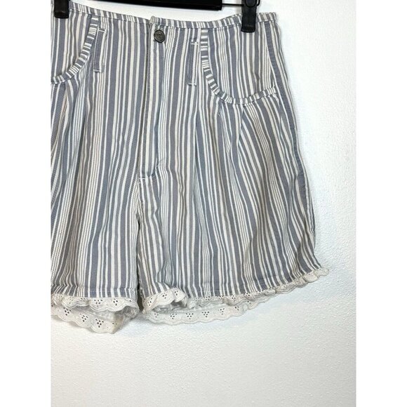 Vintage 80s Gitano High Rise Blue White Striped Shorts 9 Eyelet Lace Retro Y2k - Picture 2 of 10